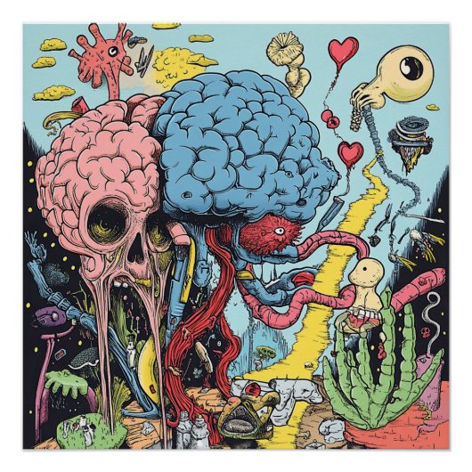 Surreal Underground Comix Psychedelische Kunstpost Perfect Poster (Voorkant)