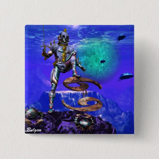 SURREAL UNDERSEA/Cancer Zodiab Birthday Sign Vierkante Button 5,1 Cm (Voorkant)