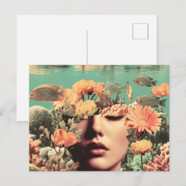 Surreal Underwater Portrait With Coral Flowers Briefkaart