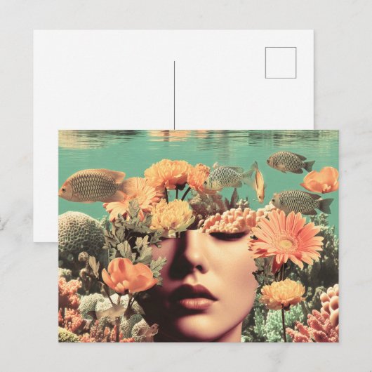 Surreal Underwater Portrait With Coral Flowers Briefkaart (Voorkant / Achterkant)
