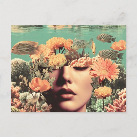 Surreal Underwater Portrait With Coral Flowers Briefkaart (Voorkant)