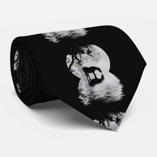 Surreal Unique Horse Water and Full Moon Stropdas (Opgerold)