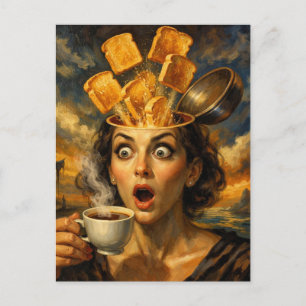 Surreal verraste ontbijt toast koffie vrouw briefkaart