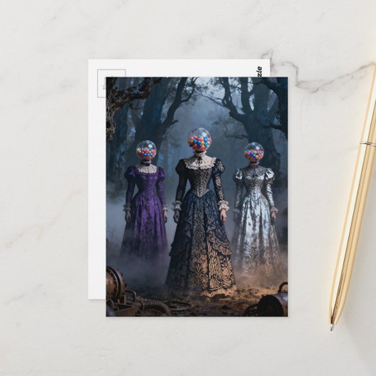 Surreal Vintage Bubblegum Machine Head Ladies Briefkaart (Voorkant / Achterkant in situ)