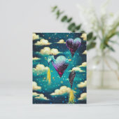 Surreal Vintage Wolken & Hart Ballonnen Briefkaart (Staand voorkant)