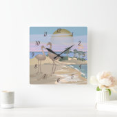 Surreal Waterverf Flamingos Ocean Beach Shore Rou Vierkante Klok (Huis)