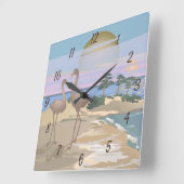 Surreal Waterverf Flamingos Ocean Beach Shore Rou Vierkante Klok (Hoek)