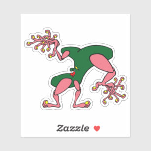 Surreal wezen in cartooneffect met takachtige hand sticker