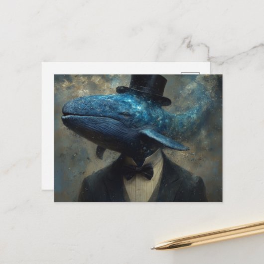 Surreal Whale in a Suit Briefkaart (Voorkant / Achterkant in situ)