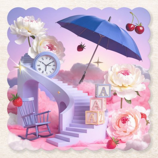 Surreal White Peonies Dromerig Onderzetter Set (Voorkant)