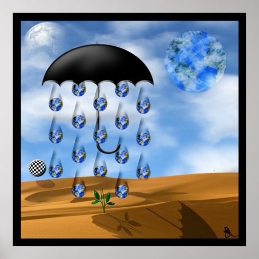 Surreal woestijn Rain Poster (Voorkant)