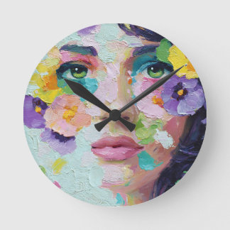 Surreal Woman Floral Eyes Petals Wind Wall Art Ronde Klok