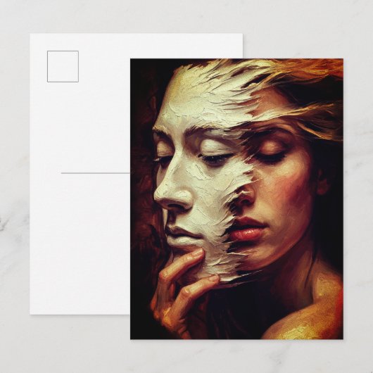 Surreal Woman Portrait with Painted Mask Briefkaart (Voorkant / Achterkant)