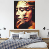 Surreal Woman Portrait with Painted Mask Canvas Afdruk (Insitu (Slaapkamer))