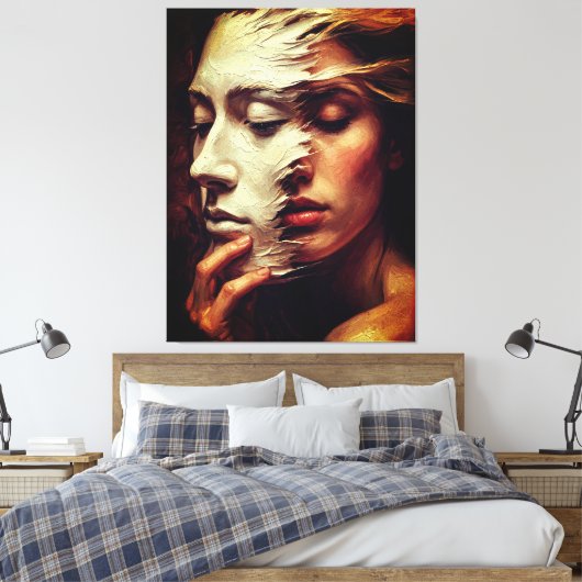 Surreal Woman Portrait with Painted Mask Canvas Afdruk (Insitu (Slaapkamer))