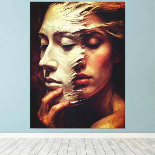 Surreal Woman Portrait with Painted Mask Canvas Afdruk (Insitu (Houten vloer))