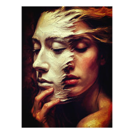 Surreal Woman Portrait with Painted Mask Foto Afdruk