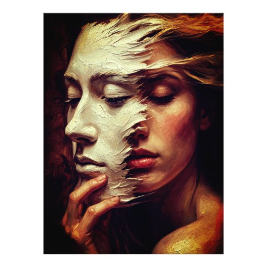Surreal Woman Portrait with Painted Mask Foto Afdruk (Voorkant)