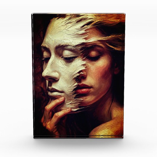 Surreal Woman Portrait with Painted Mask Fotoblokken (Voorkant)