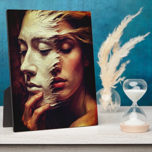 Surreal Woman Portrait with Painted Mask Fotoplaat (Zijkant)