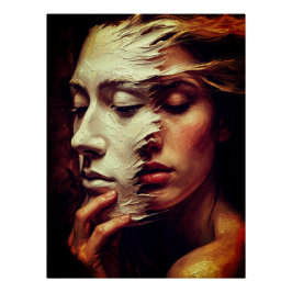 Surreal Woman Portrait with Painted Mask Perfect Poster