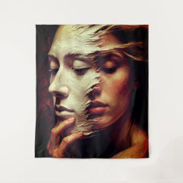 Surreal Woman Portrait with Painted Mask Wandkleed