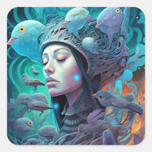 Surreal Woman Voed Visionary Art Vierkante Sticker