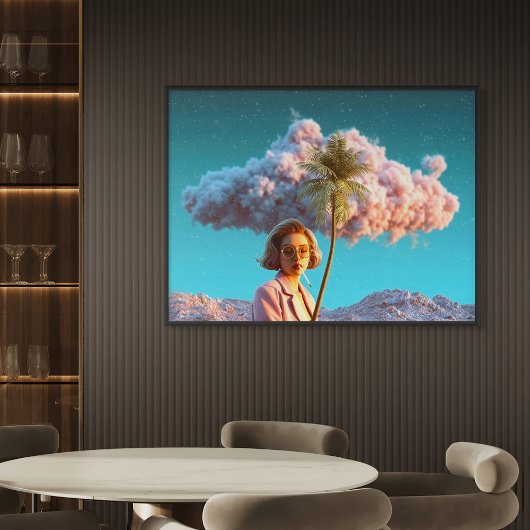 Surreal Woman with Palm Tree Canvas Afdruk