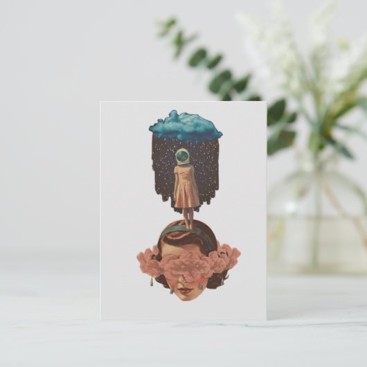 Surreal Woman With Rain Cloud Collage Briefkaart (Staand voorkant)