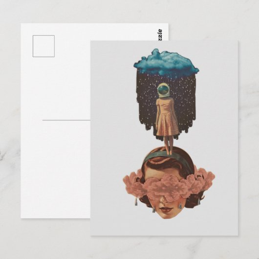Surreal Woman With Rain Cloud Collage Briefkaart (Voorkant / Achterkant)