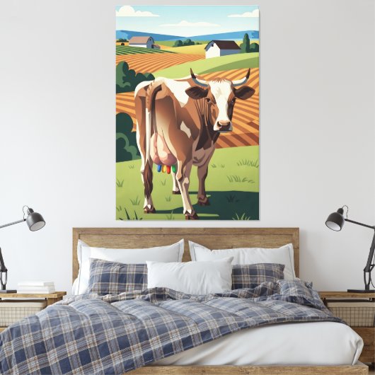 Surreal WPA styled cow Canvas Afdruk (Insitu (Slaapkamer))