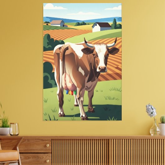 Surreal WPA styled cow Canvas Afdruk (Insitu (Woonkamer))