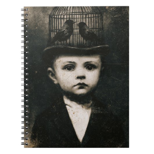 Surreal zwart-wit gekooide vogelhoed kind notitieboek (Voorkant)