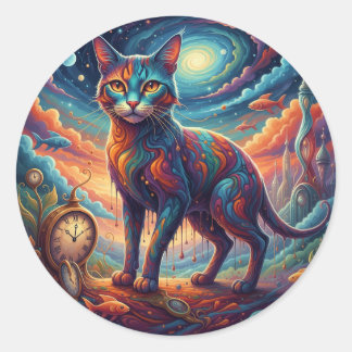Surrealism Whimsical Time Travel Cat Ronde Sticker