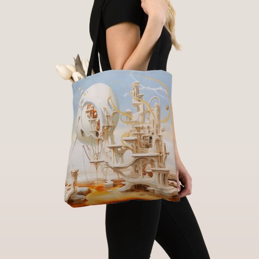 Surrealisme Abstract wit gebouw Tote Bag (Dichtbij)