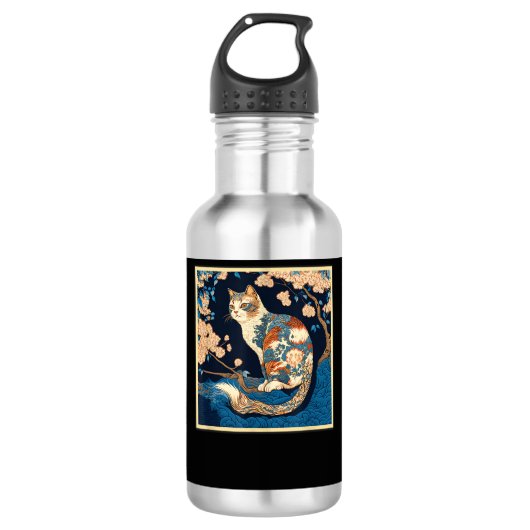Surrealisme Japans schilderij Neva Masquerade kat Waterfles (Voorkant)