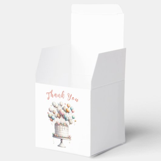 Surrealist, ballonnen en verjaardagstaart dank je bedankdoosjes (Geopend)