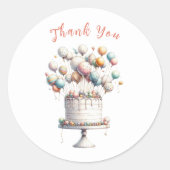 Surrealist, ballonnen en verjaardagstaart dank je ronde sticker (Voorkant)