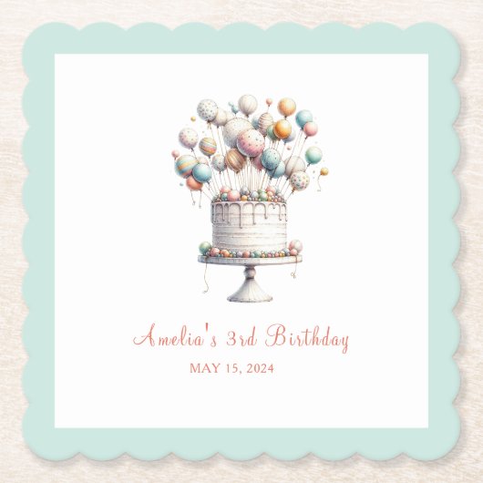 Surrealist, Schattigee ballonnen en verjaardagstaa Kartonnen Onderzetters (Voorkant)