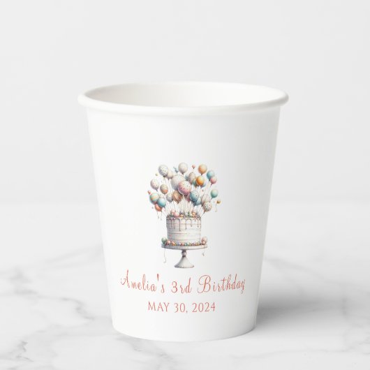 Surrealist, Schattigee ballonnen en verjaardagstaa Papieren Bekers (Voorkant)