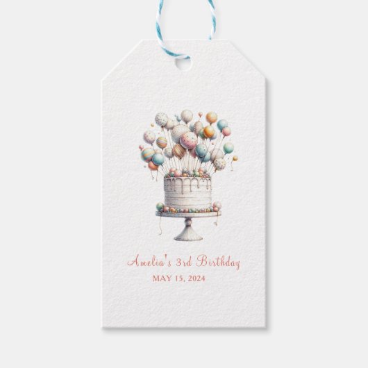 Surrealist Verjaardagstaart & Ballonnen Custom Sti Cadeaulabel (Voorkant)