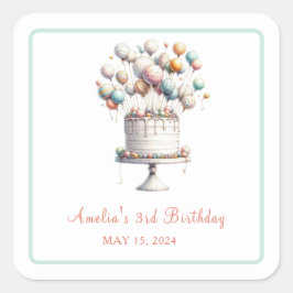 Surrealist Verjaardagstaart & Ballonnen Custom Sti Vierkante Sticker