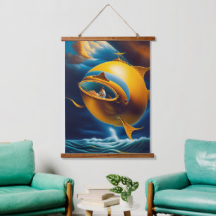 Surrealistisch Abstract Vliegend Onderzees Oceaanl Hangend Wandkleed
