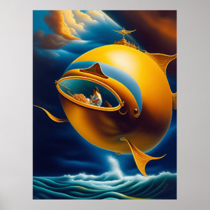 Surrealistisch Abstract Vliegend Onderzees Oceaanl Poster