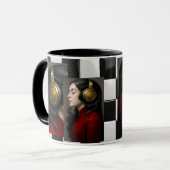 Surrealistisch beeld van vrouw en muziek mok (Voorkant links)