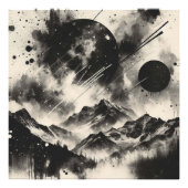 Surrealistisch berglandschap met Abstracte cirkels Foto Afdruk (Voorkant)