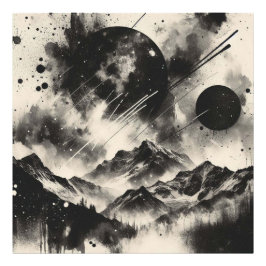 Surrealistisch berglandschap met Abstracte cirkels Foto Afdruk