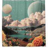 Surrealistisch berglandschap met planeten en wolke douchegordijn (Voorkant)