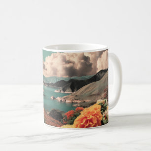 Surrealistisch berglandschap met planeten en wolke koffiemok