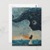 Surrealistisch blauw gezicht en een meisje briefkaart (Voorkant / Achterkant)